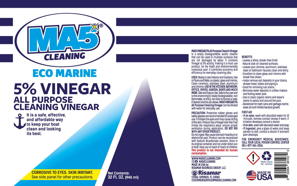 MA5X Vinegar 5% Cleaner 55-Gallon Drum | Multi-Surface Cleaner for Janitorial & Marine
