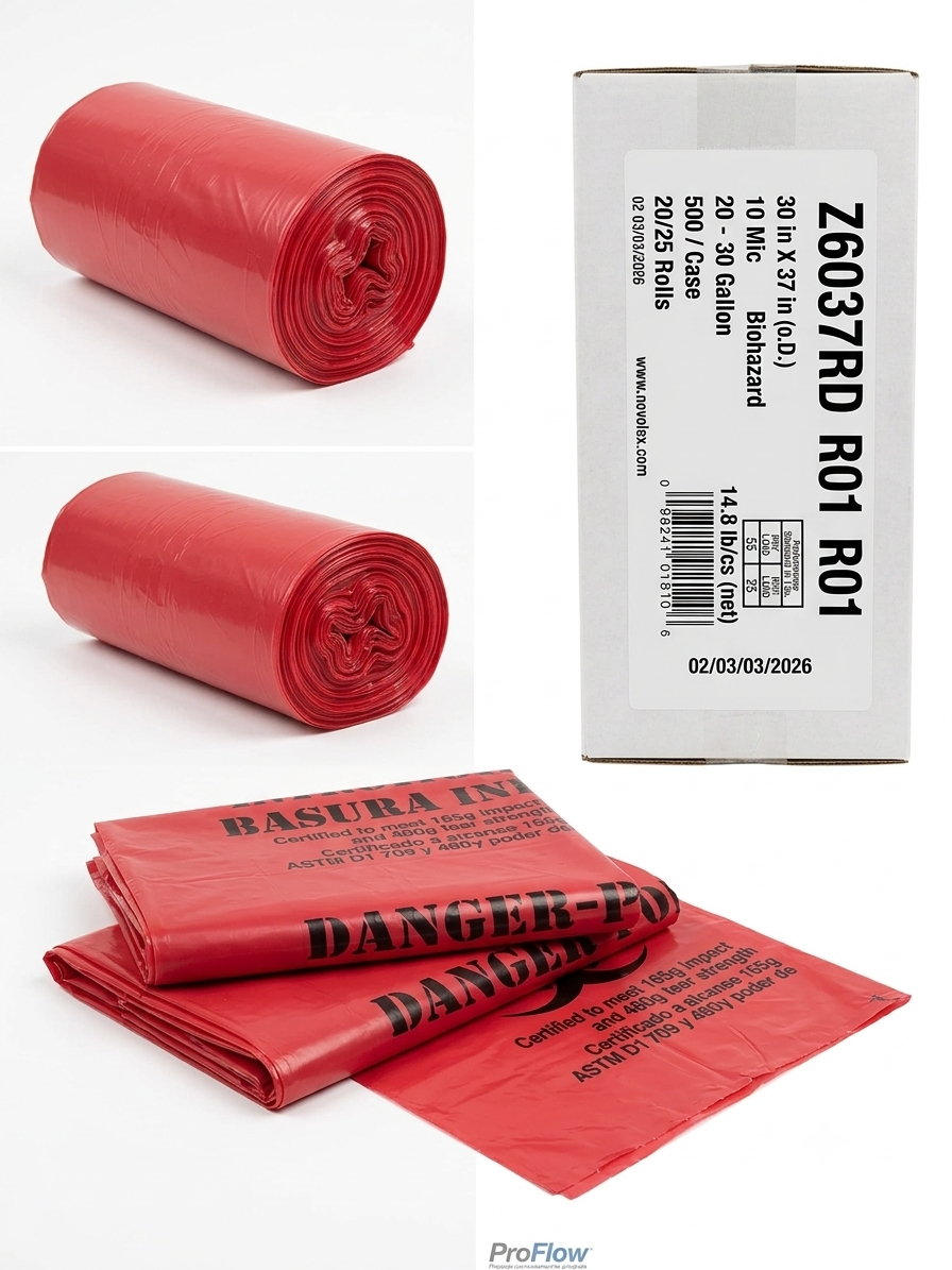 Red Biohazard Waste Can Liners (30x37, 10 Mic, 20-30 Gal) - 500/Case