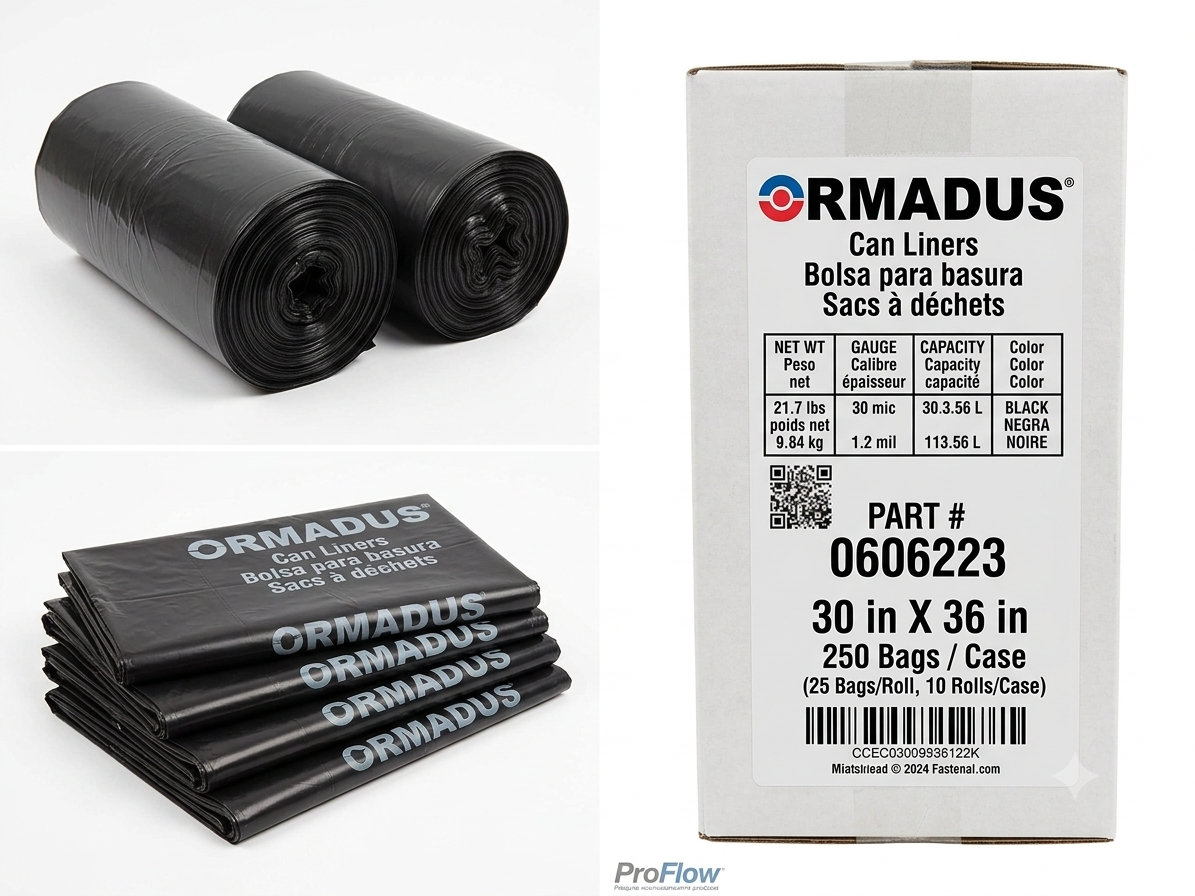 Ormadus Commercial Heavy-Duty Black Can Liners (30x36, 1.2 Mil) - 250/Case